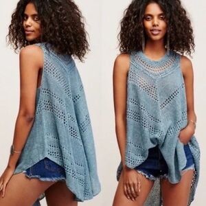 Free People Teal Knit Sleeveless Poncho crochet poncho knit beach tunic